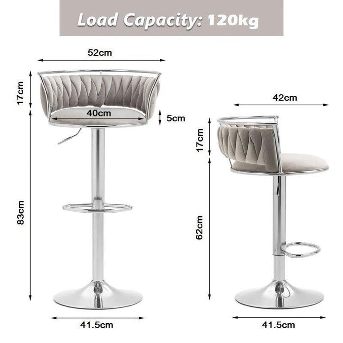 SERENIT? Silver Swivel Upholstered Velvet Adjustable Height Counter Stool with Metal Frame Grey (Set of 2)