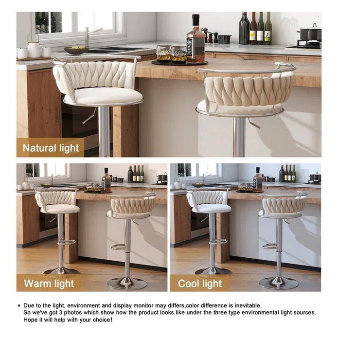 SERENIT? Silver Swivel Upholstered Velvet Adjustable Height Counter Stool with Metal Frame White (Set of 2)
