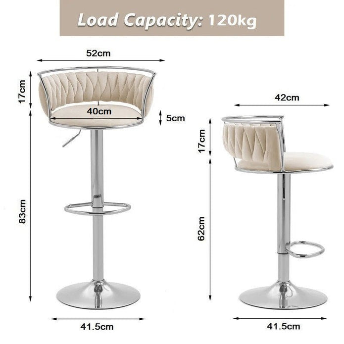 SERENIT? Silver Swivel Upholstered Velvet Adjustable Height Counter Stool with Metal Frame White (Set of 2)
