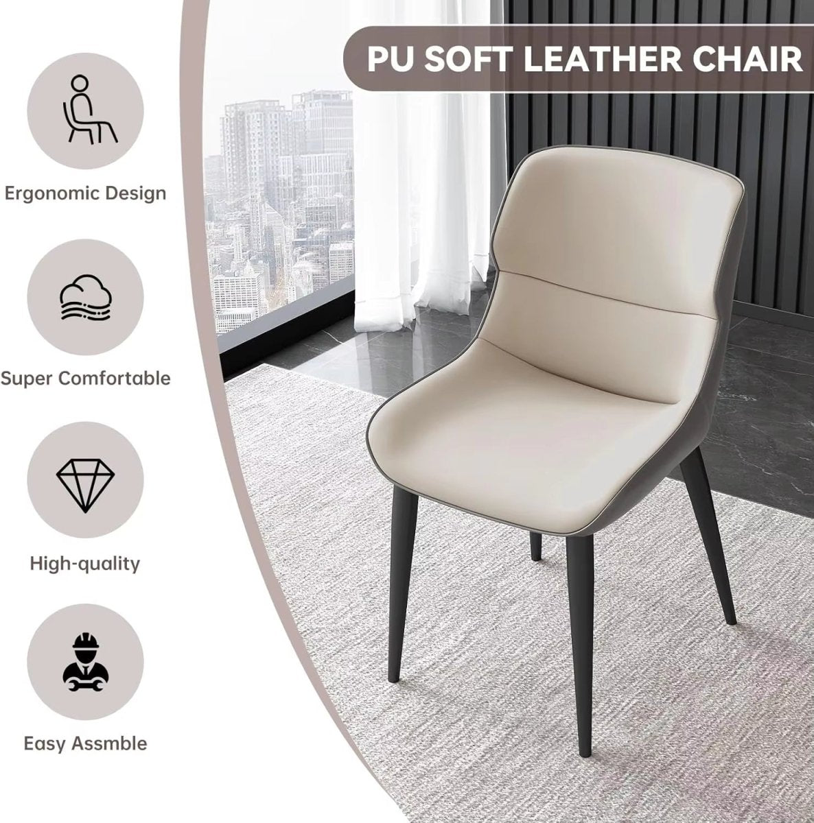 Orange Brown Italian Minimal List Dining Chairs PU Retro Chair Cafe Kitchen Modern Metal Legs x2