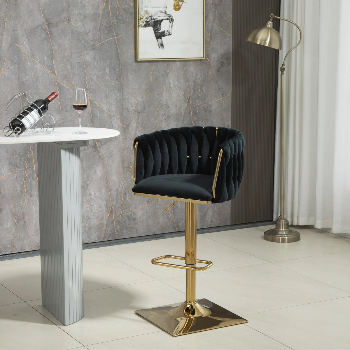 SERENIT? Modern Velvet Breakfast Bar Stools Swivel Barstools Adjustable Counter Stools with Backrest Set of 2 Black