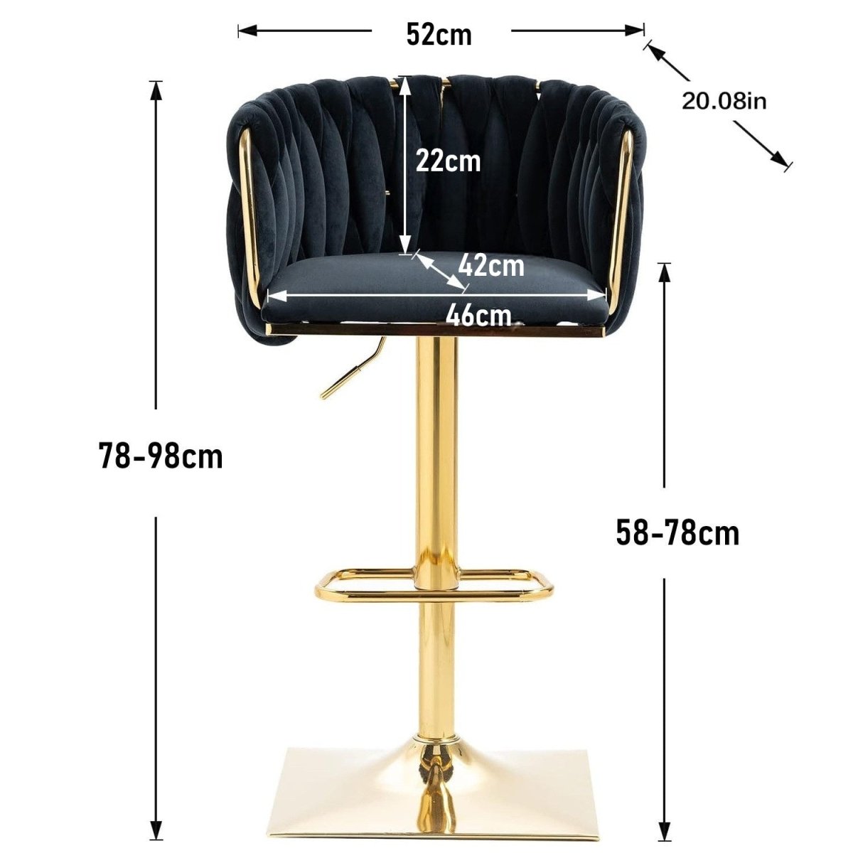 SERENIT? Modern Velvet Breakfast Bar Stools Swivel Barstools Adjustable Counter Stools with Backrest Set of 2 Black