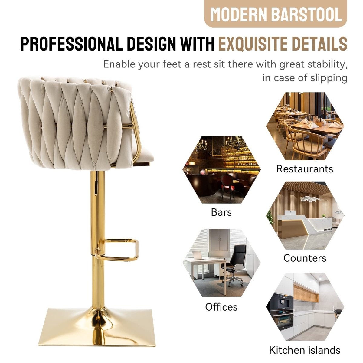SERENITà Modern Velvet Breakfast Bar Stools Swivel Barstools Adjustable Counter Stools with Backrest
