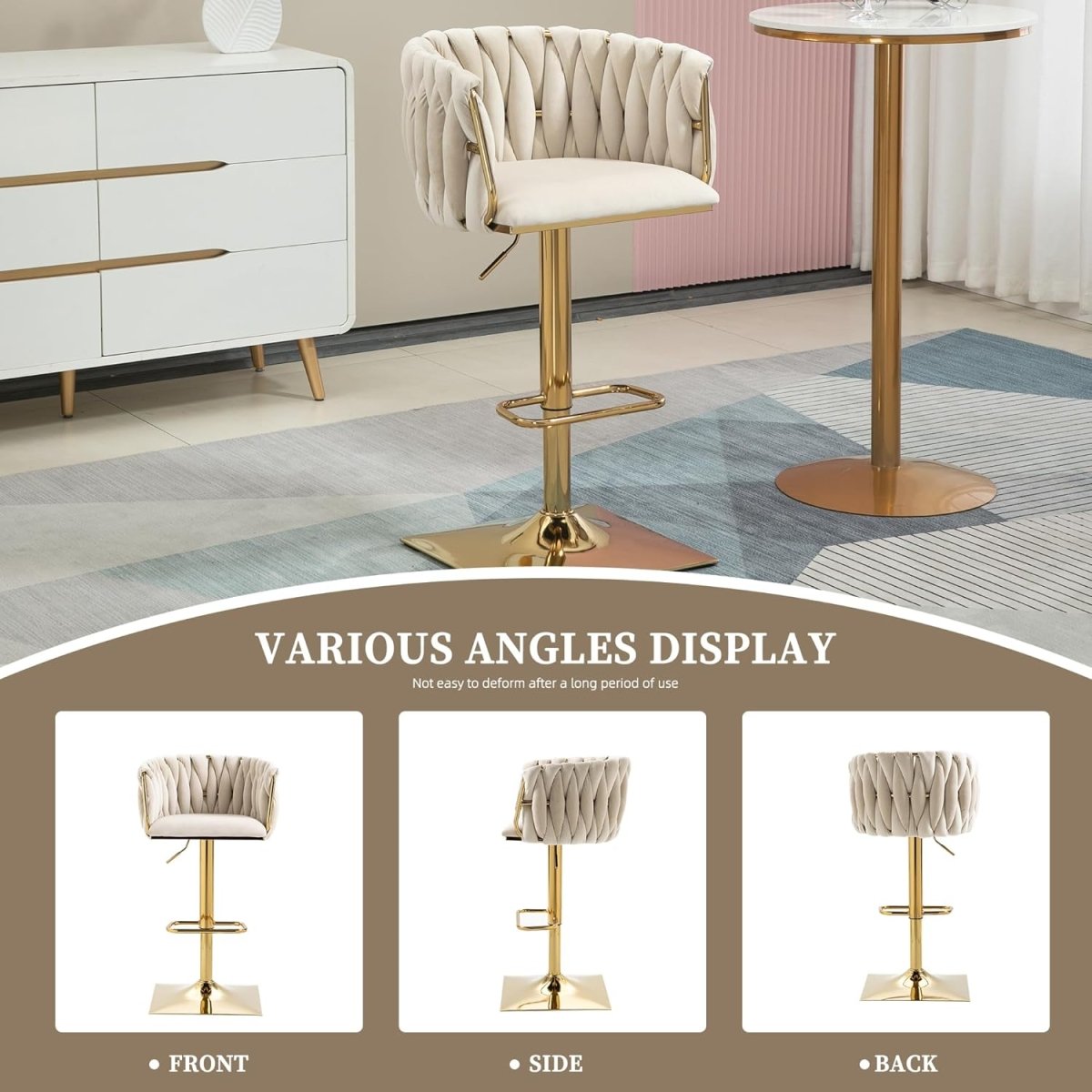 SERENITà Modern Velvet Breakfast Bar Stools Swivel Barstools Adjustable Counter Stools with Backrest