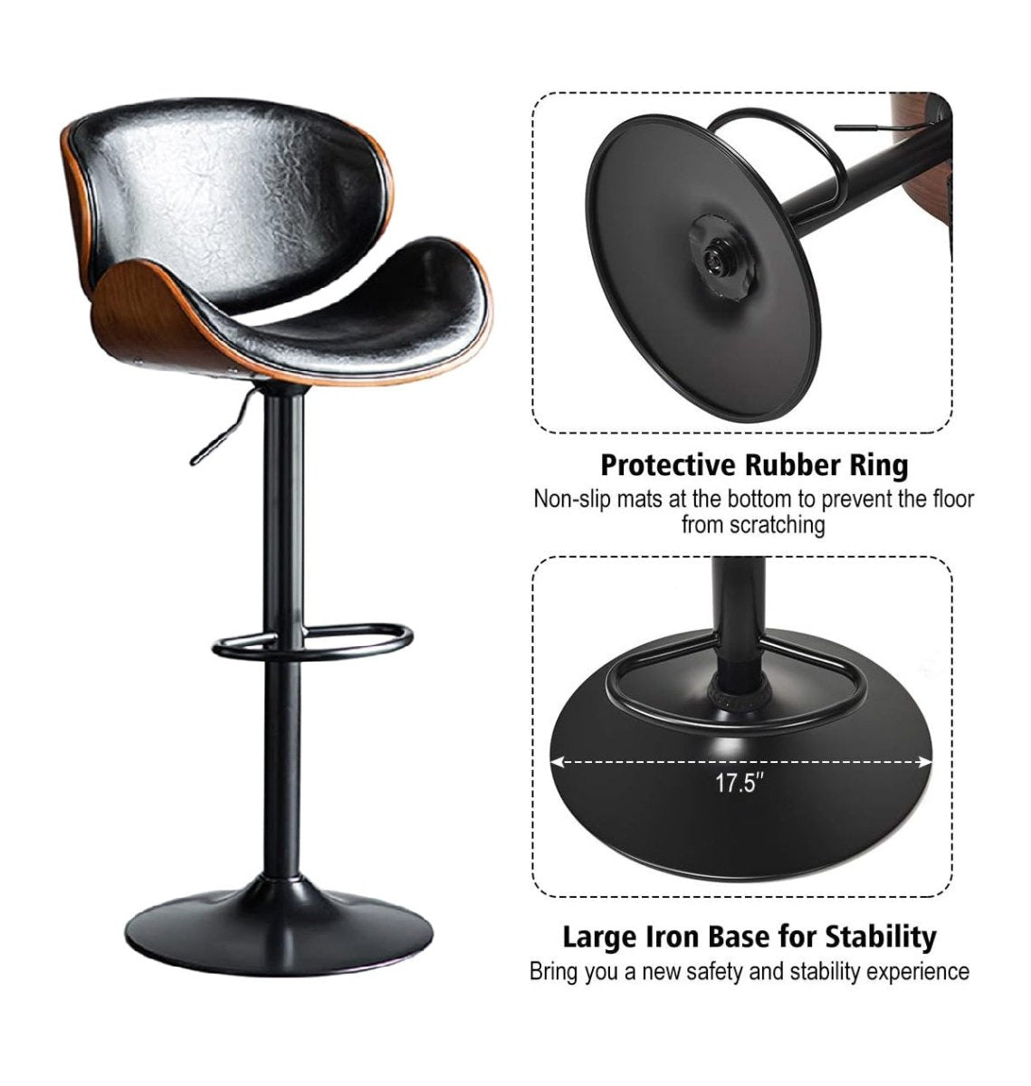 SERENIT? European Black Modern Bar Stools Swivel Bar Stool Chair Counter Height Barstool with 360 Degree Swivel Seat