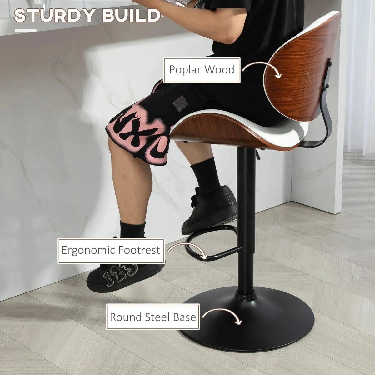 SERENITà European White Modern Bar Stools Swivel Bar Stool Chair Counter Height Barstool with 360 De