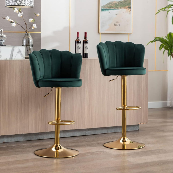 SERENIT? Swivel Bar Stools Bar Height Set of 2 Adjustable Upholstered Counter Barstool Velvet Bar Chairs with Back/Gold Base for Kitchen Island/Bar/