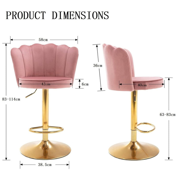 SERENIT? Swivel Bar Stools Bar Height Set of 2 Adjustable Upholstered Counter Barstool Velvet Bar Chairs with Back/Gold Base for Kitchen Island/Bar/Cafe-Pink