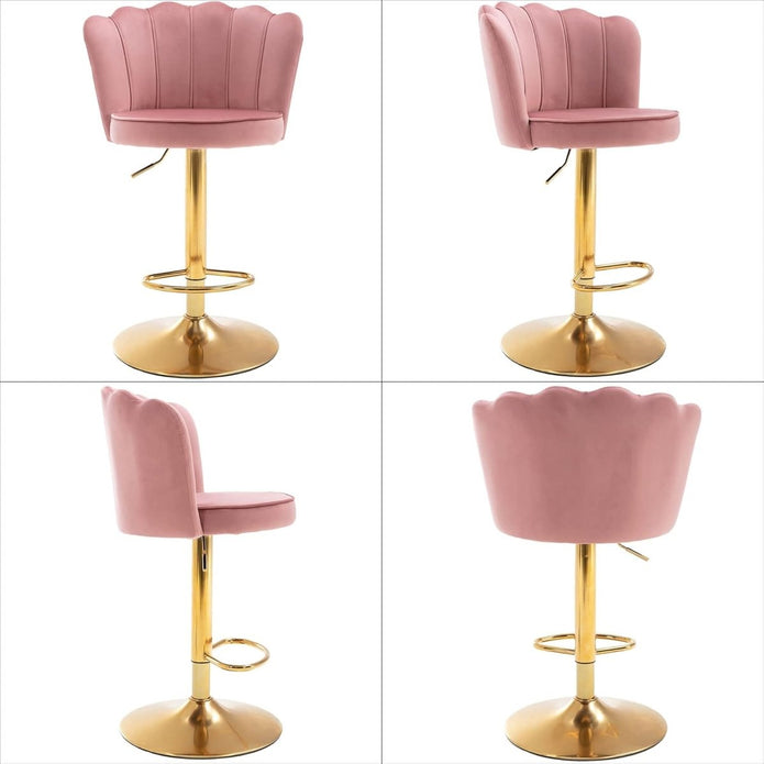 SERENITà Swivel Bar Stools Bar Height Set of 2 Adjustable Upholstered Counter Barstool Velvet Bar Chairs with Back/Gold Base for Kitchen Island/Bar/Cafe-Pink