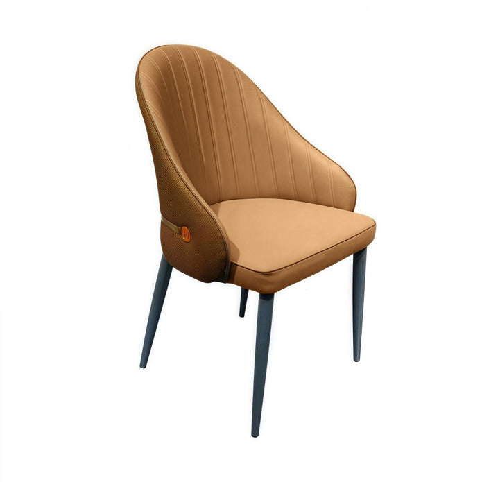 VELLUTO Dining Chairs Set Armchairs Mid Century Modern Kitchen Dining Room Chairs Faux Leather Accent Chairs Metal Vanity Lounge Chair with Back for Living Room Bedrooms Set of 2 (Brown)