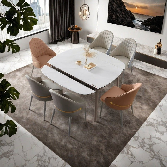 VELLUTO Dining Chairs Set Armchairs Mid Century Modern Kitchen Dining Room Chairs Faux Leather Accent Chairs Metal Vanity Lounge Chair with Back for Living Room Bedrooms Set of 2 (Grey)