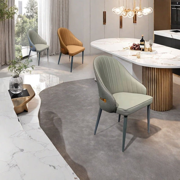 VELLUTO Dining Chairs Set Armchairs Mid Century Modern Kitchen Dining Room Chairs Faux Leather Accent Chairs Metal Vanity Lounge Chair with Back for Living Room Bedrooms Set of 2 (Grey)