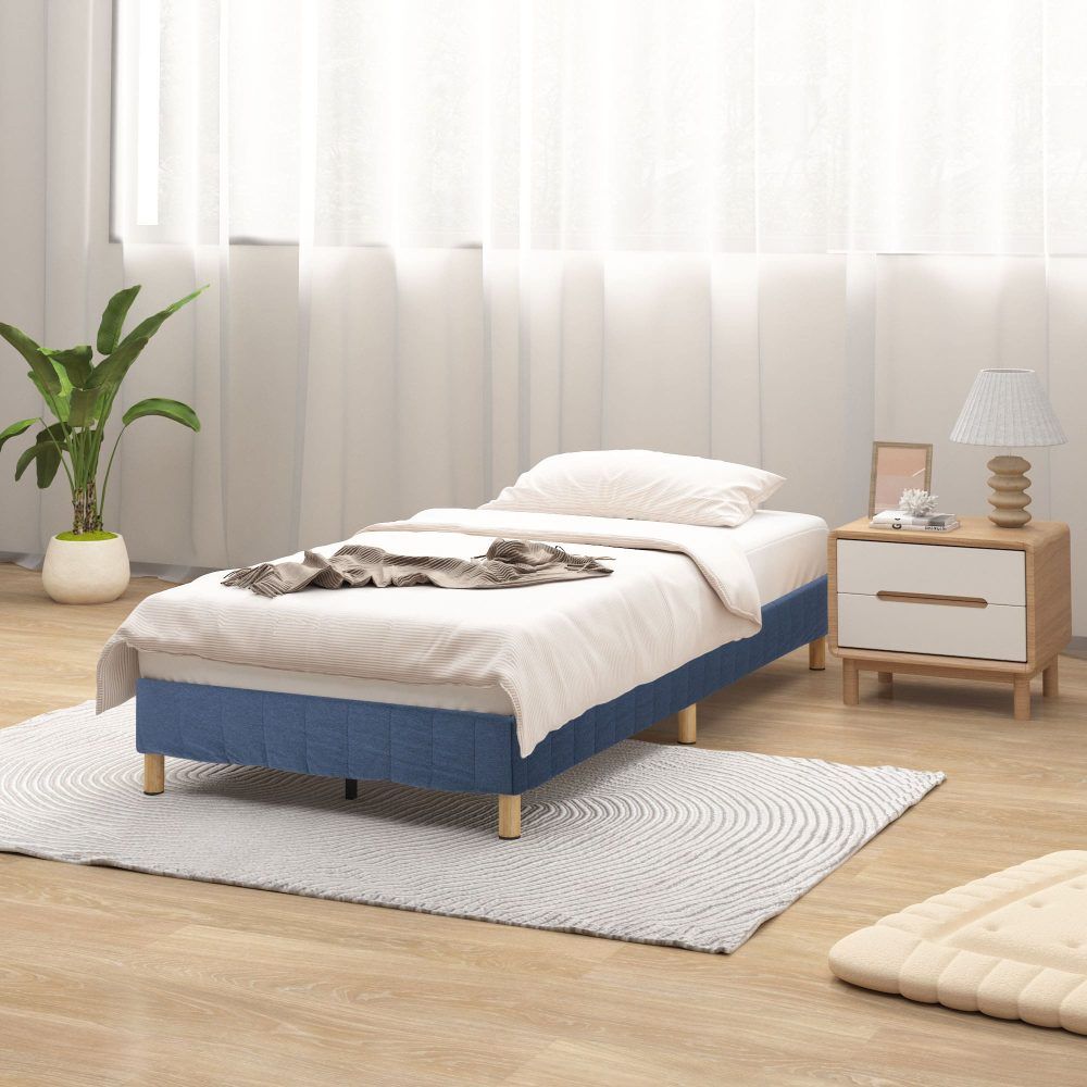 Metal Bed Frame Mattress Foundation Blue ? Queen