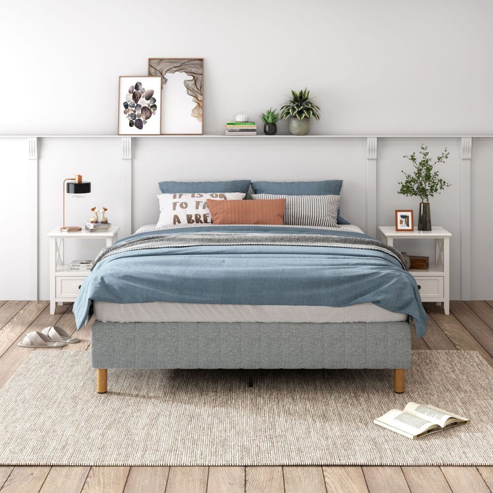 Metal Bedframe Mattress Foundation (Light Grey) ? King
