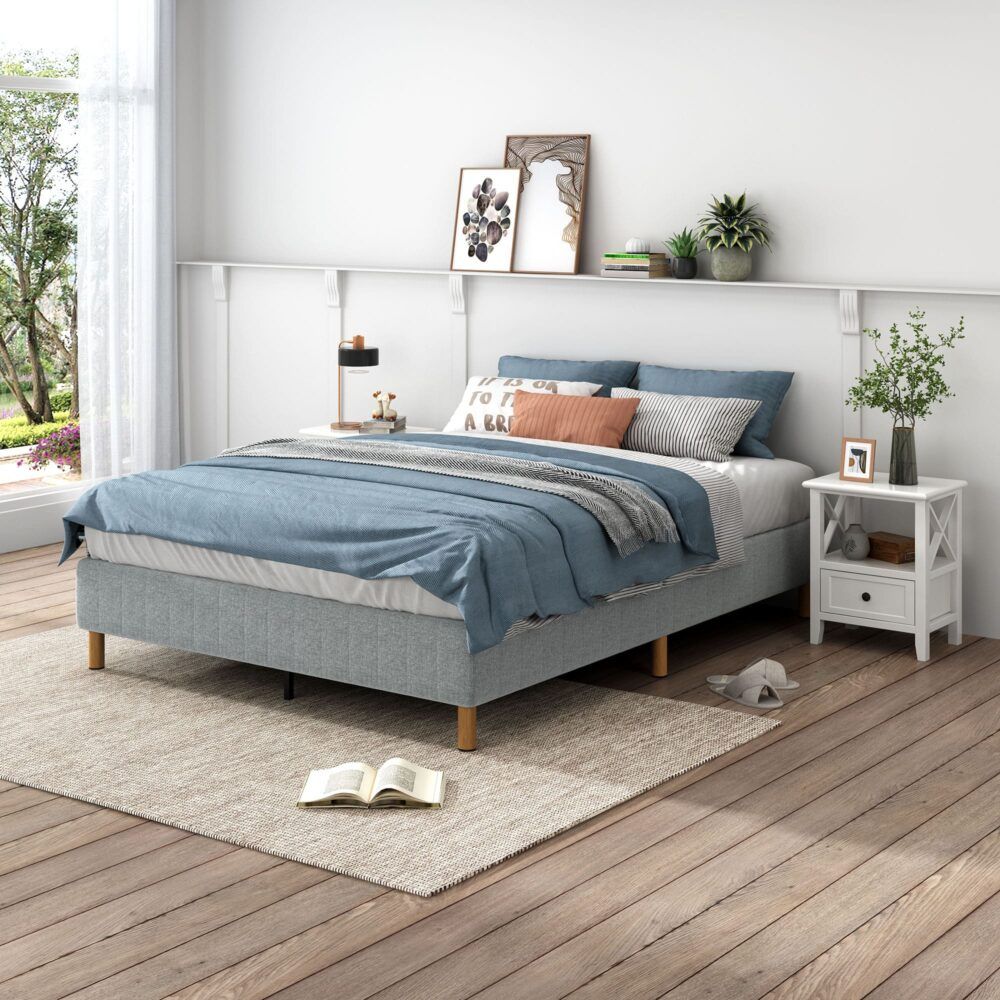 Metal Bedframe Mattress Foundation (Light Grey) ? King