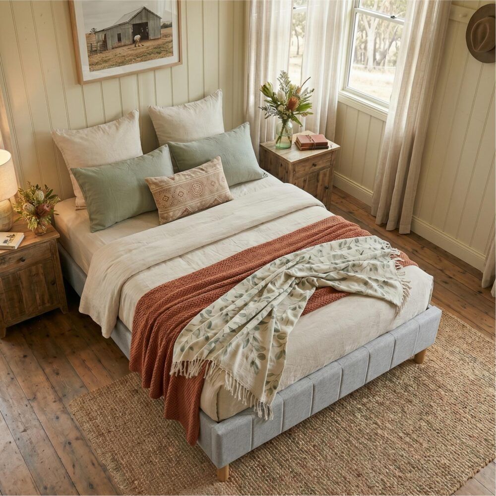 Metal Bedframe Mattress Foundation (Light Grey) – Queen