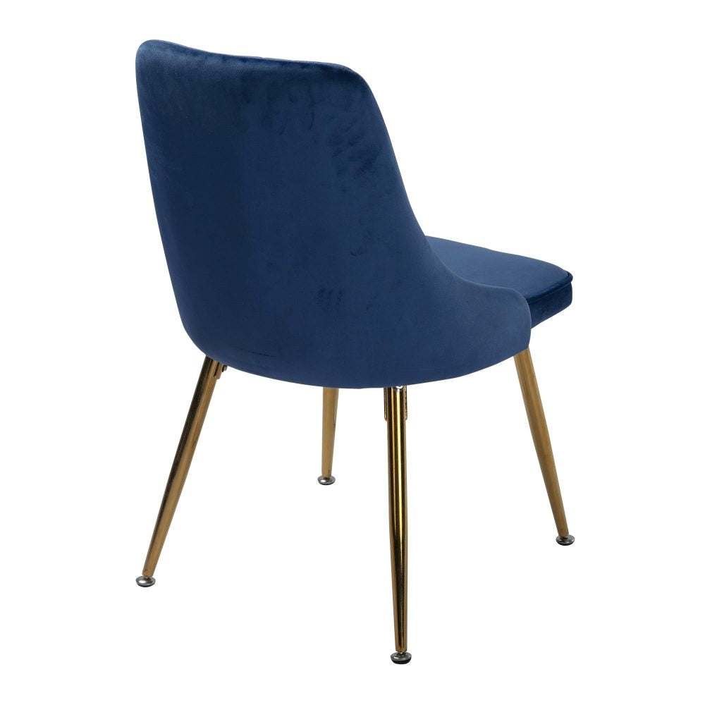 Viva Forever Set of 2 Blue Velvet Dining Chairs  Art Deco Design with Gold Metal Legs