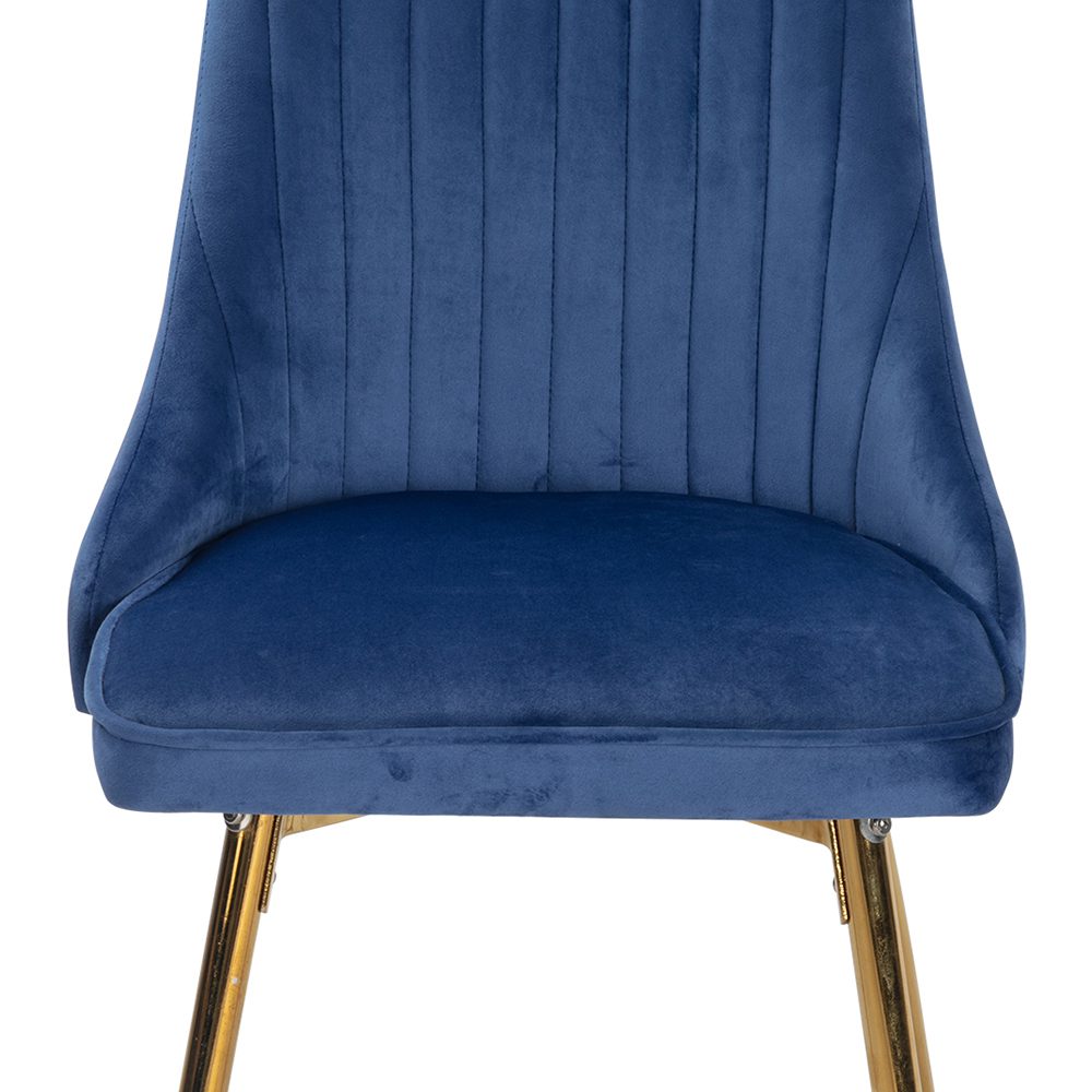 Viva Forever Set of 2 Blue Velvet Dining Chairs  Art Deco Design with Gold Metal Legs
