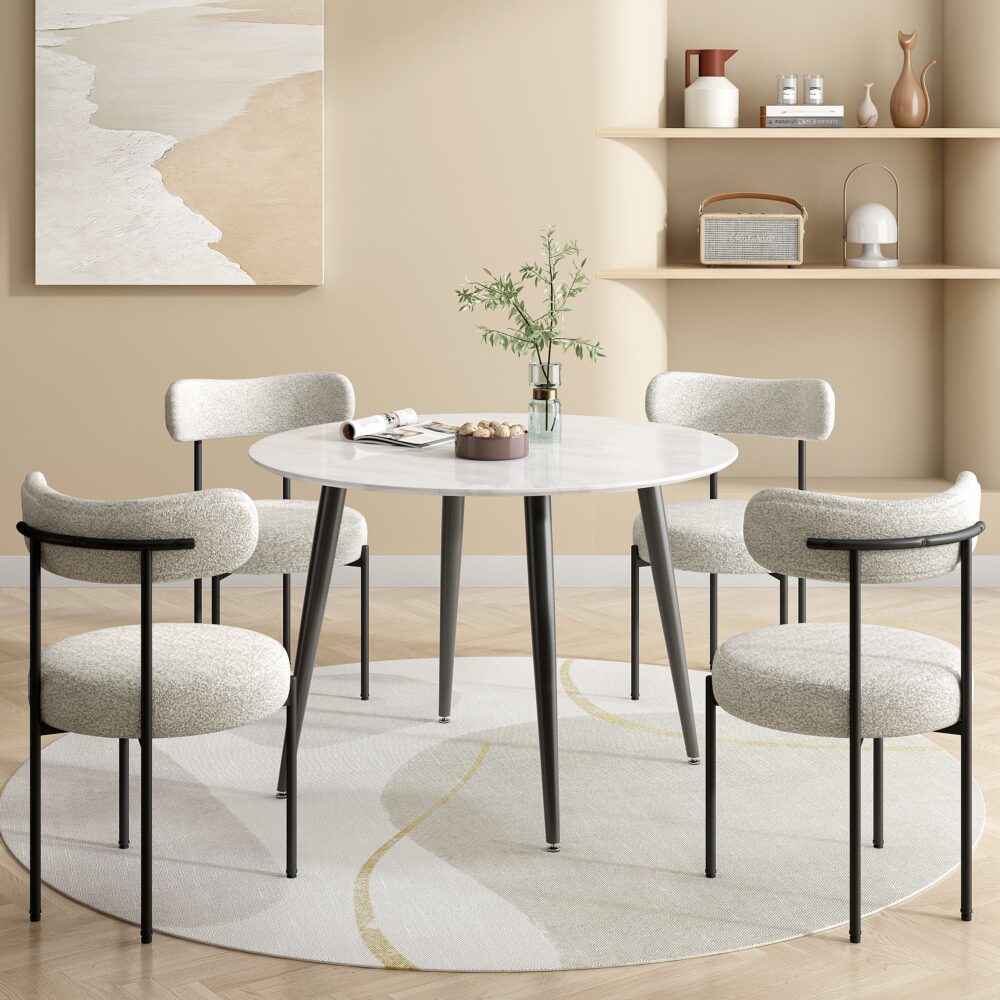 Luxe Boucle Cushioned Elsa Dining Chairs in White Quartz