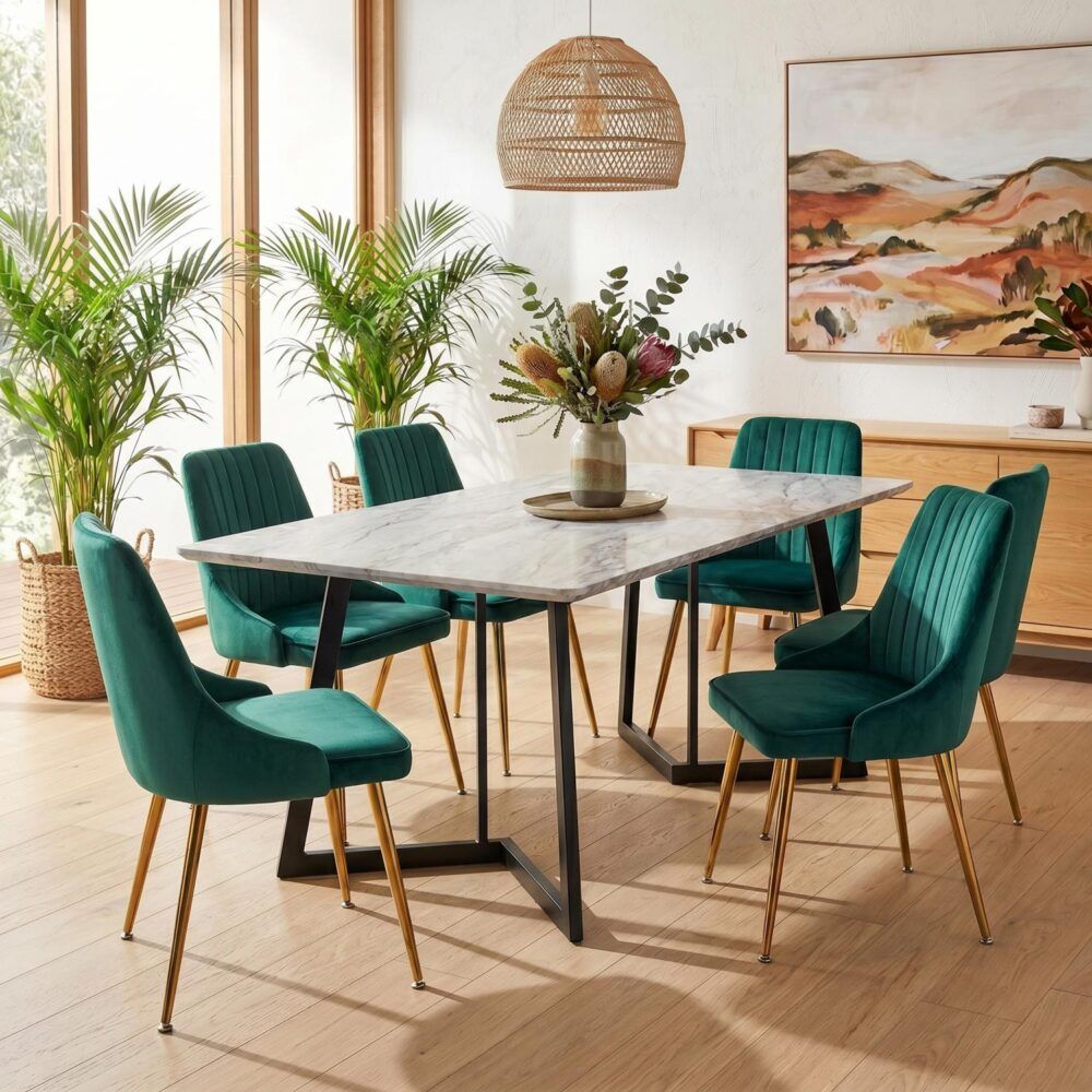 Marbleous Green Velvet Dining Set