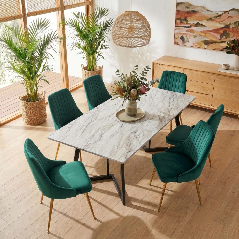 Marbleous Green Velvet Dining Set