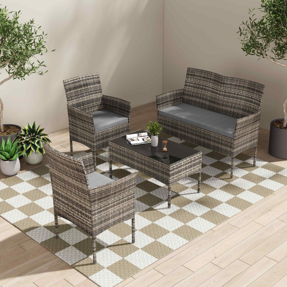4 Seater Wicker Outdoor Lounge Set – Mixed Grey