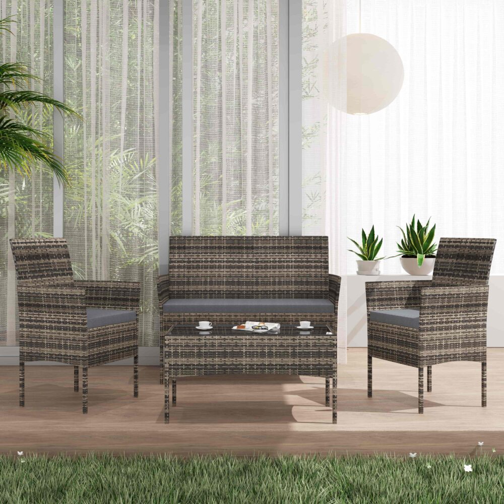4 Seater Wicker Outdoor Lounge Set – Mixed Grey