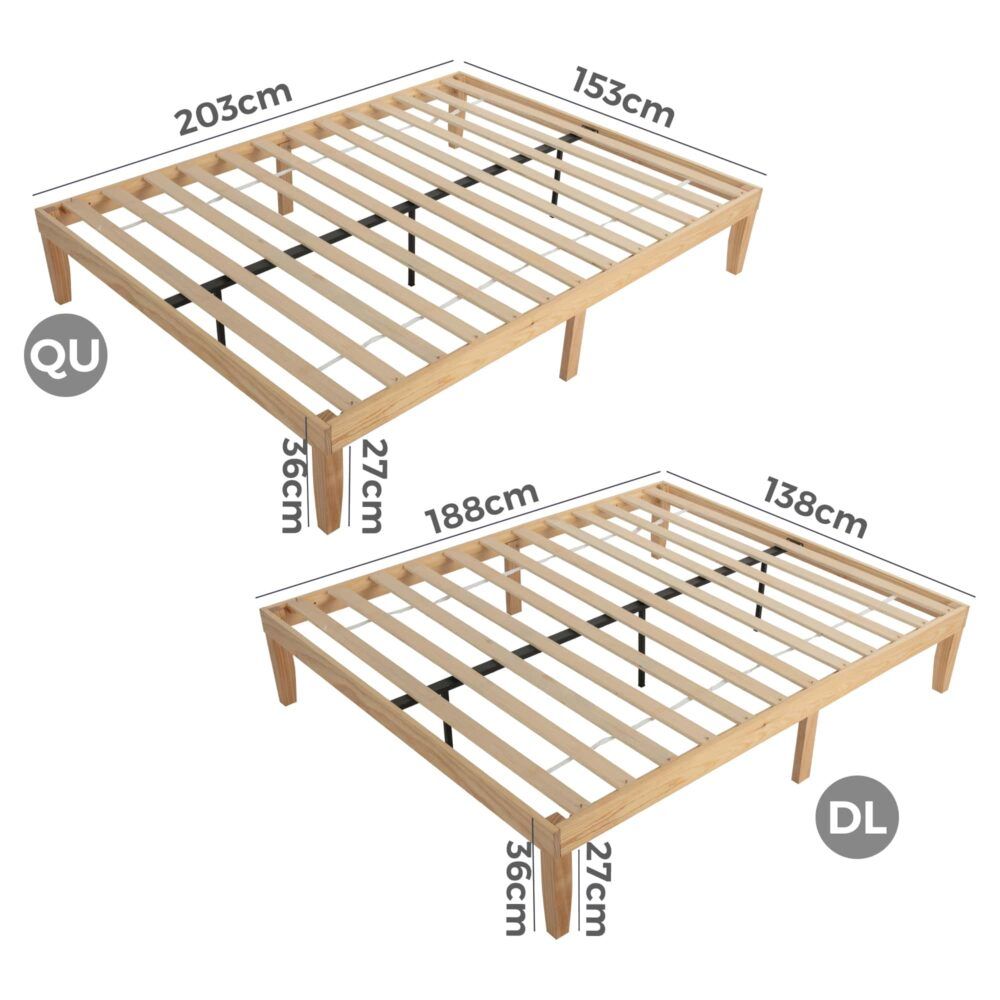 Warm Wooden Natural Bed Base Frame ? Double
