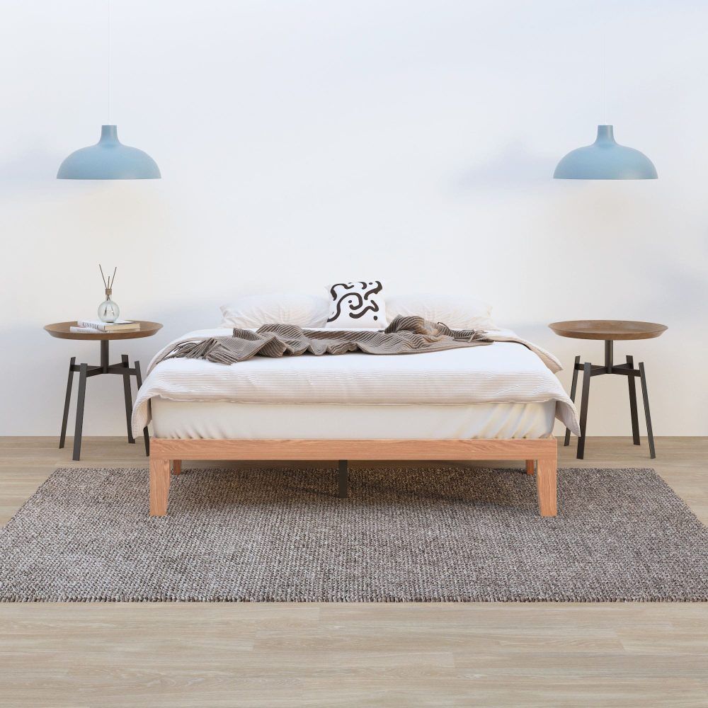 Warm Wooden Natural Bed Base Frame ? Queen