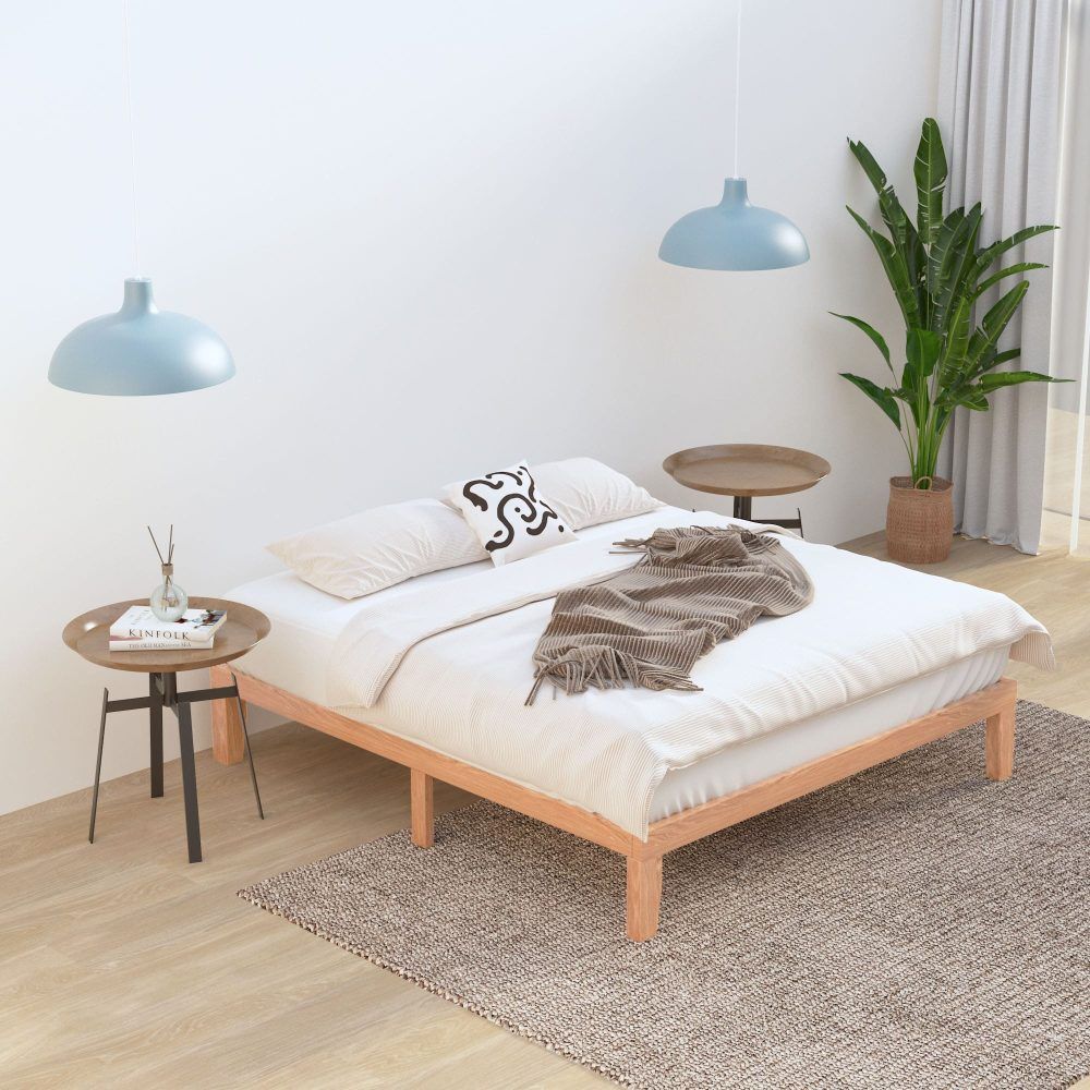 Warm Wooden Natural Bed Base Frame ? Queen