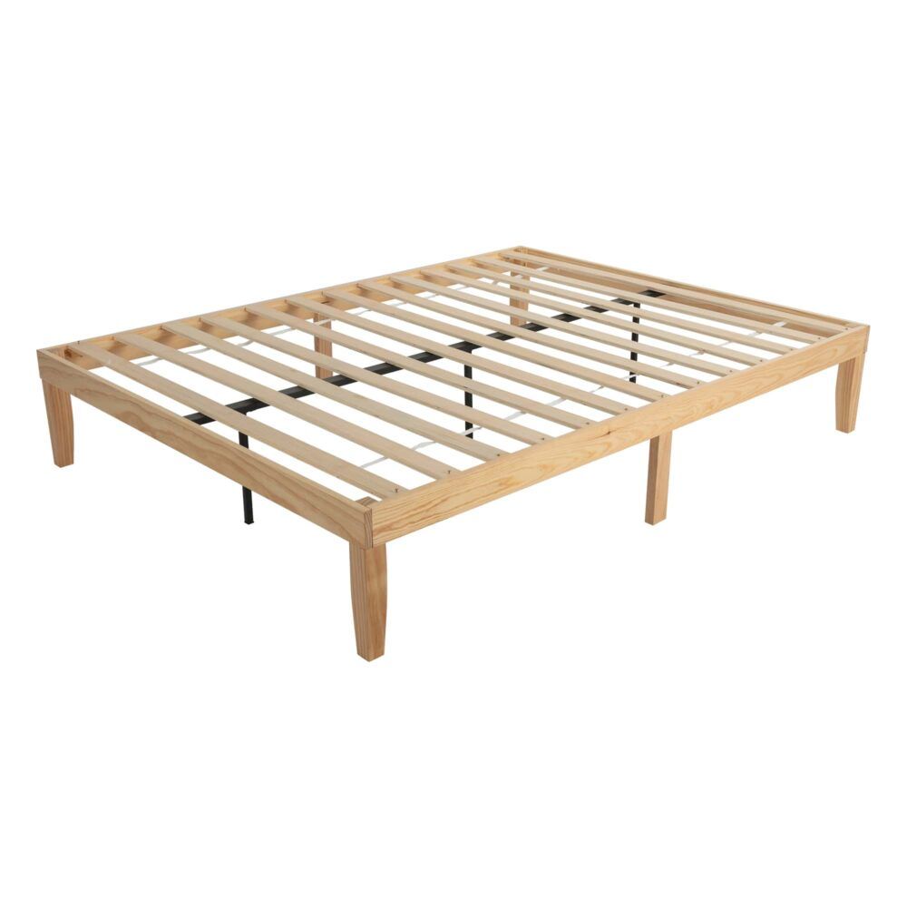 Warm Wooden Natural Bed Base Frame ? Queen
