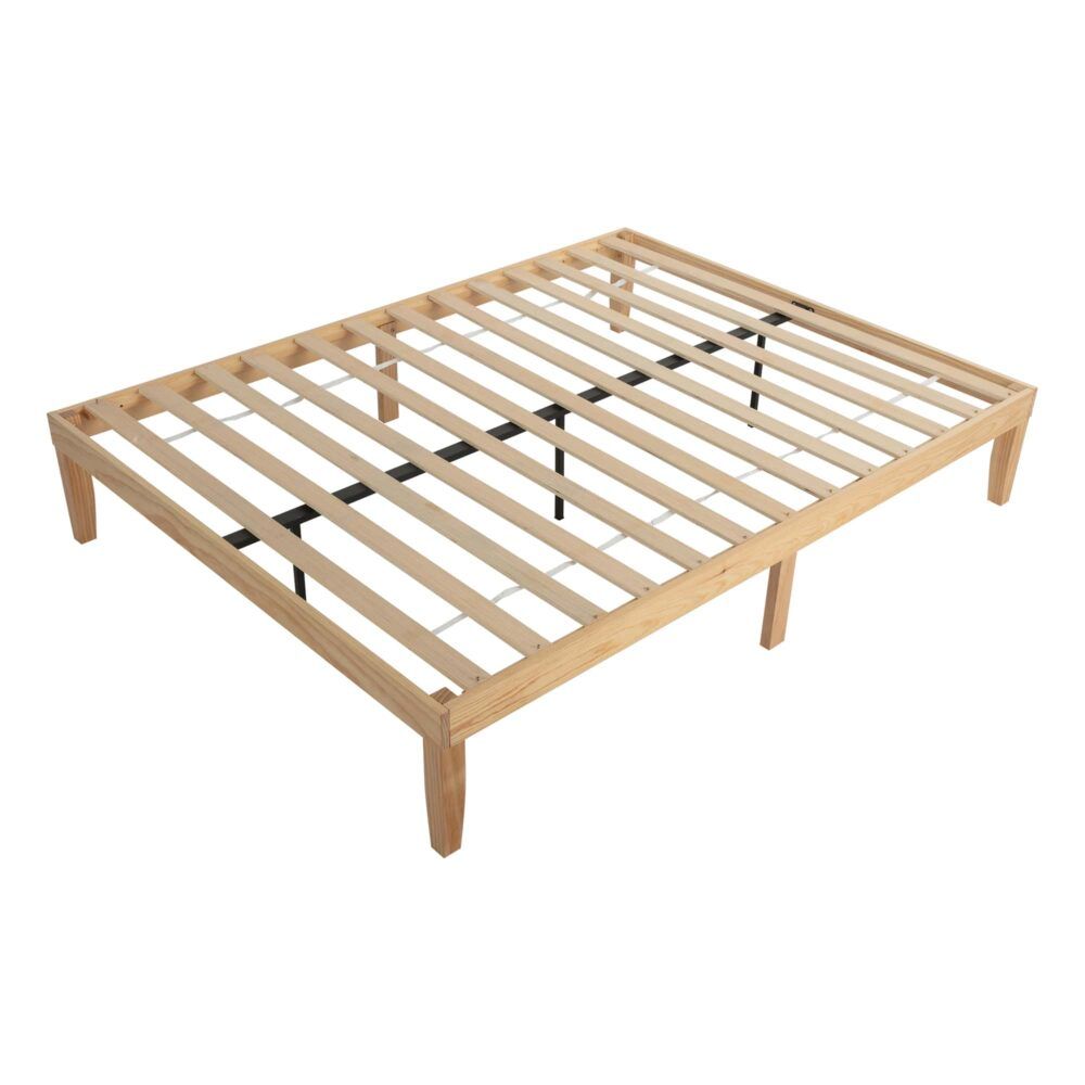 Warm Wooden Natural Bed Base Frame ? Queen