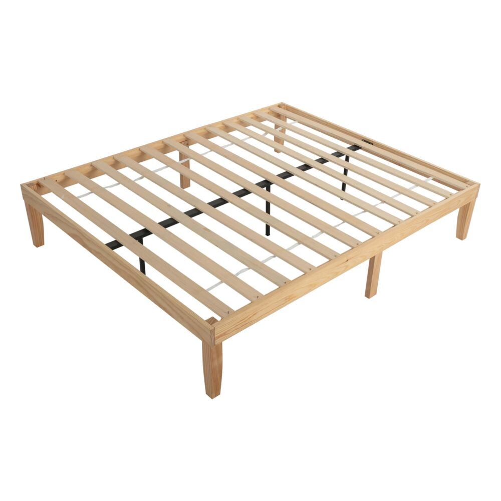 Warm Wooden Natural Bed Base Frame ? Queen