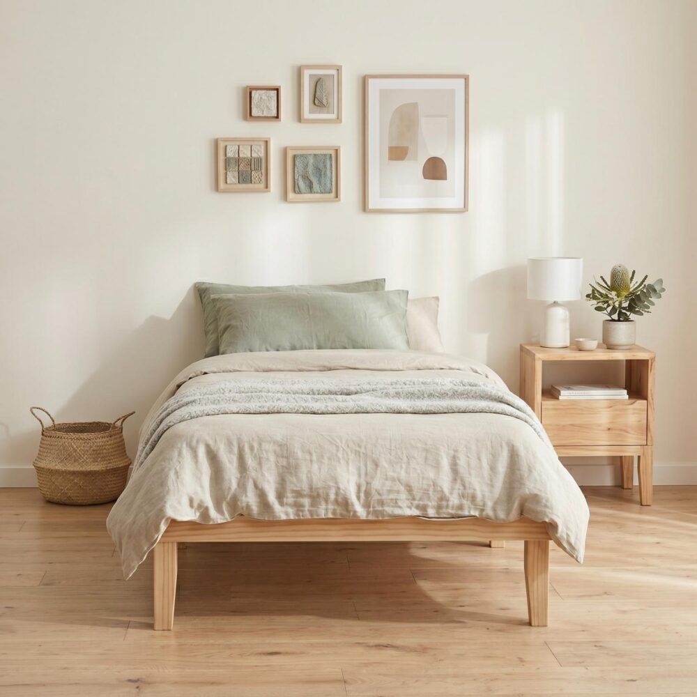 Single Size Warm Wooden Natural Bed Base Frame ? Single