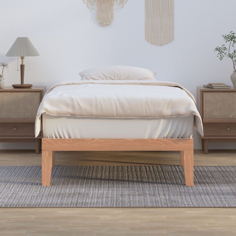 Single Size Warm Wooden Natural Bed Base Frame ? Single