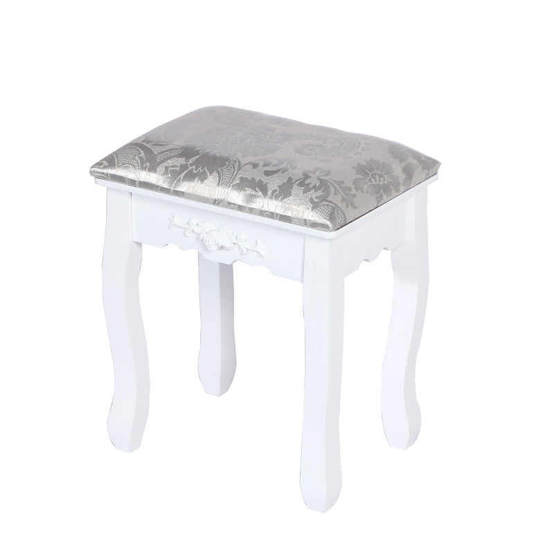 Carved Dressing Vanity Table Set with Mirror&Stool- White