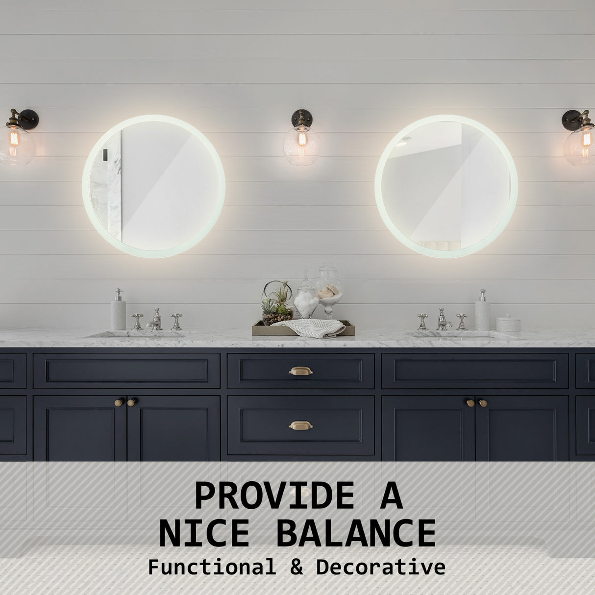 2 Set LED Wall Mirror Round Anti-Fog Bathroom 50cm