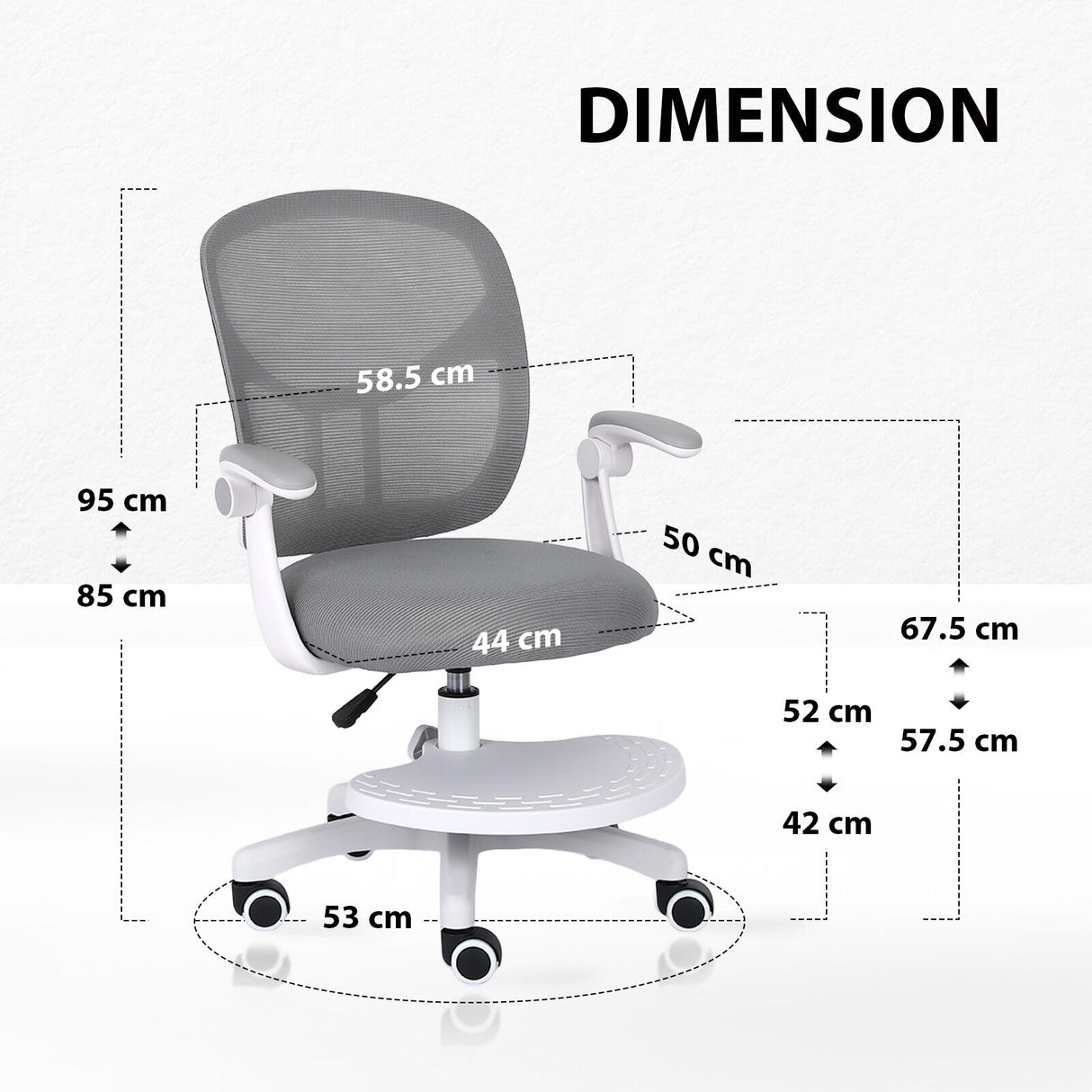 Kids Desk Chair - Children Office Study Seat with Footrest NOVA - Grey