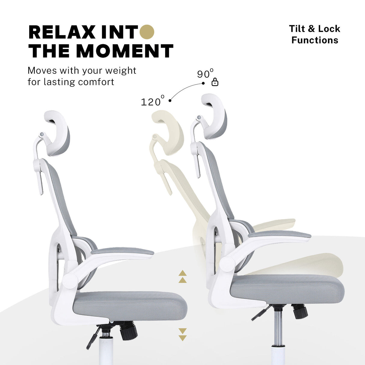 Work Office Chair - Lumber Support Flip-up Armrest Adjustable Headrest SITIO - GREY