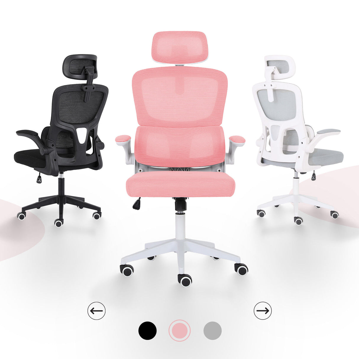 Work Office Chair - Lumber Support Flip-up Armrest Adjustable Headrest SITIO - Pink