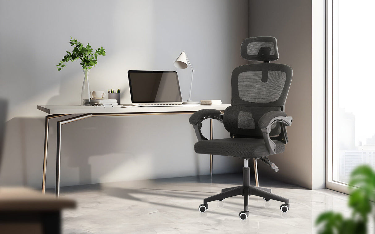 Ergonomic Reclining Office Chair - Lumbar Support Adjustable Headrest VELTRA - BLACK
