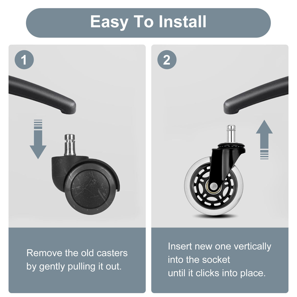 5X 3'' Rollerblade Style Wheels Office Chair Casters - Slient Smooth, 11x22mm Stem