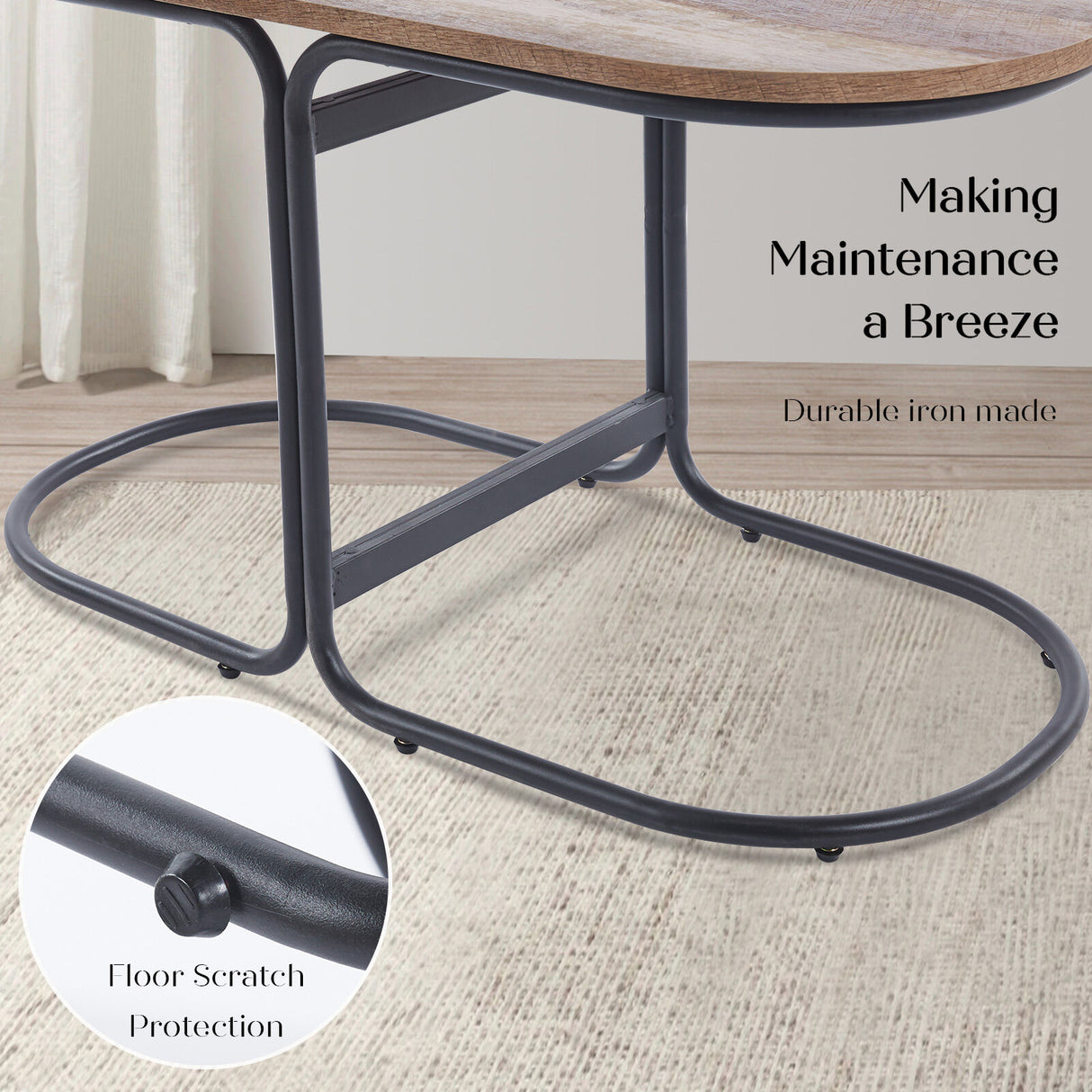 3 Piece Set Coffee Table & Ottoman Wood Side End Table Industrial - Black