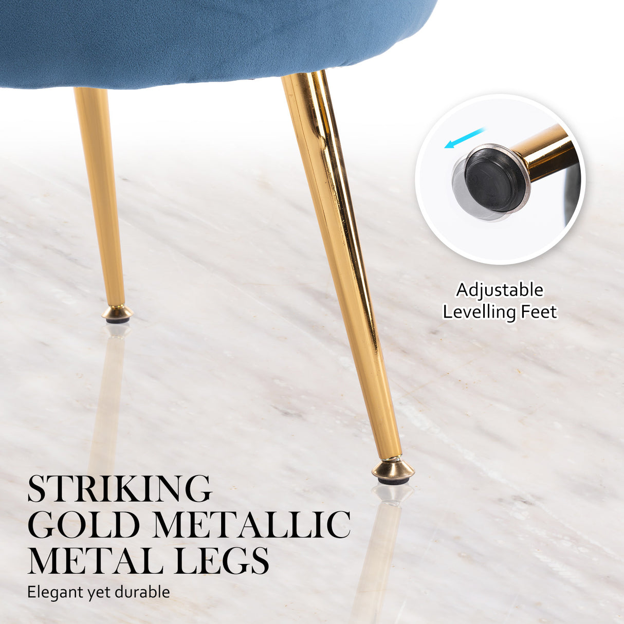 Armchair Lounge Chair Accent Velvet Shell Scallop Ottoman Footstool Round NAVY BLUE