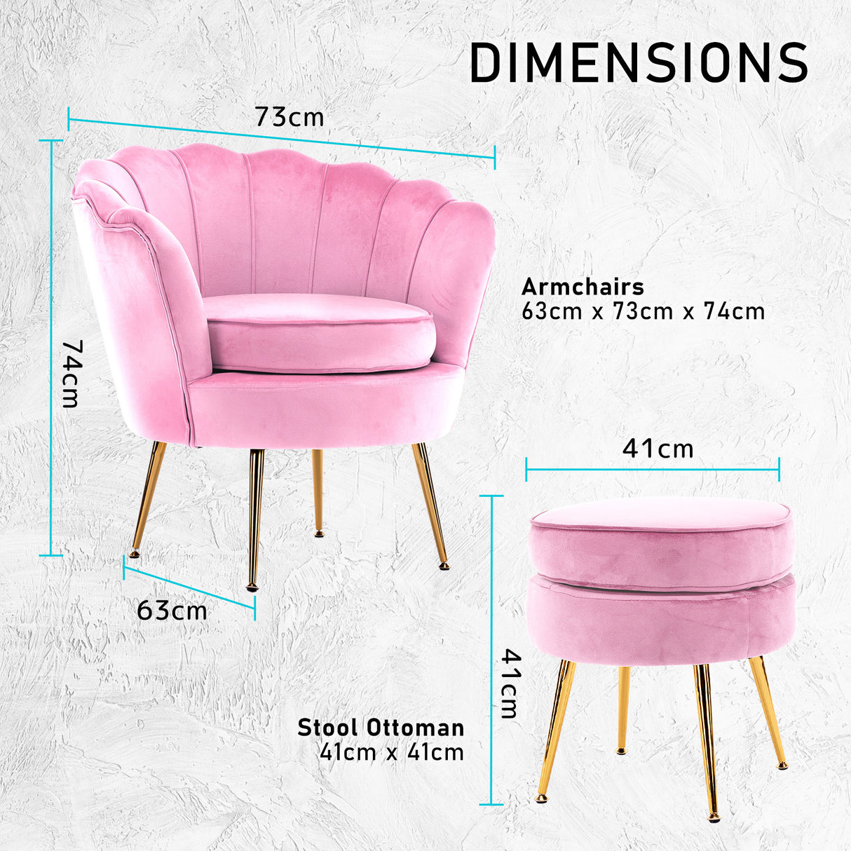 Armchair Lounge Chair Accent Velvet Shell Scallop Round Ottoman Footstool PINK