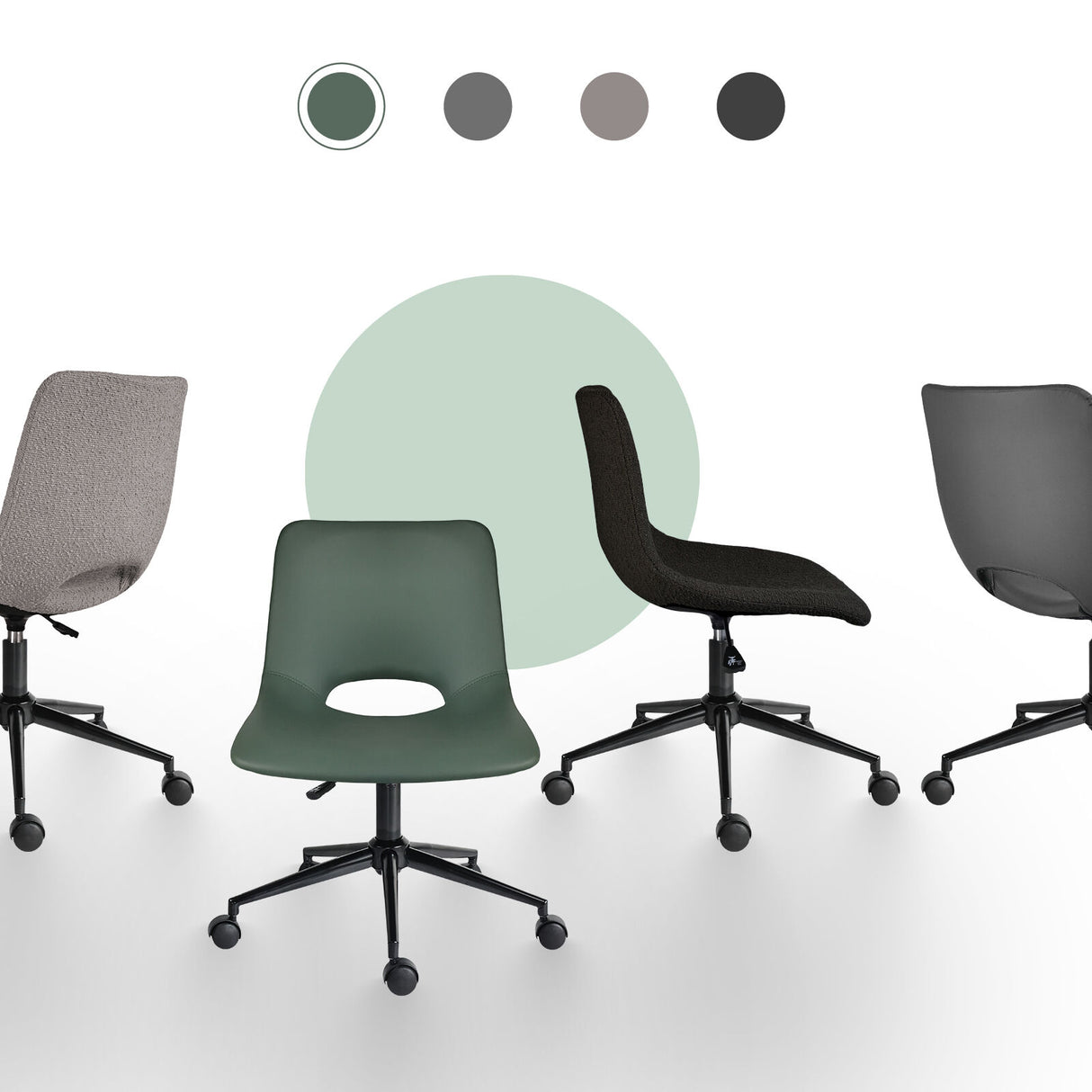 2 Set Office Desk Chair - PU Leather Home Swivel Chair Cut-Out Seat HALO GREEN