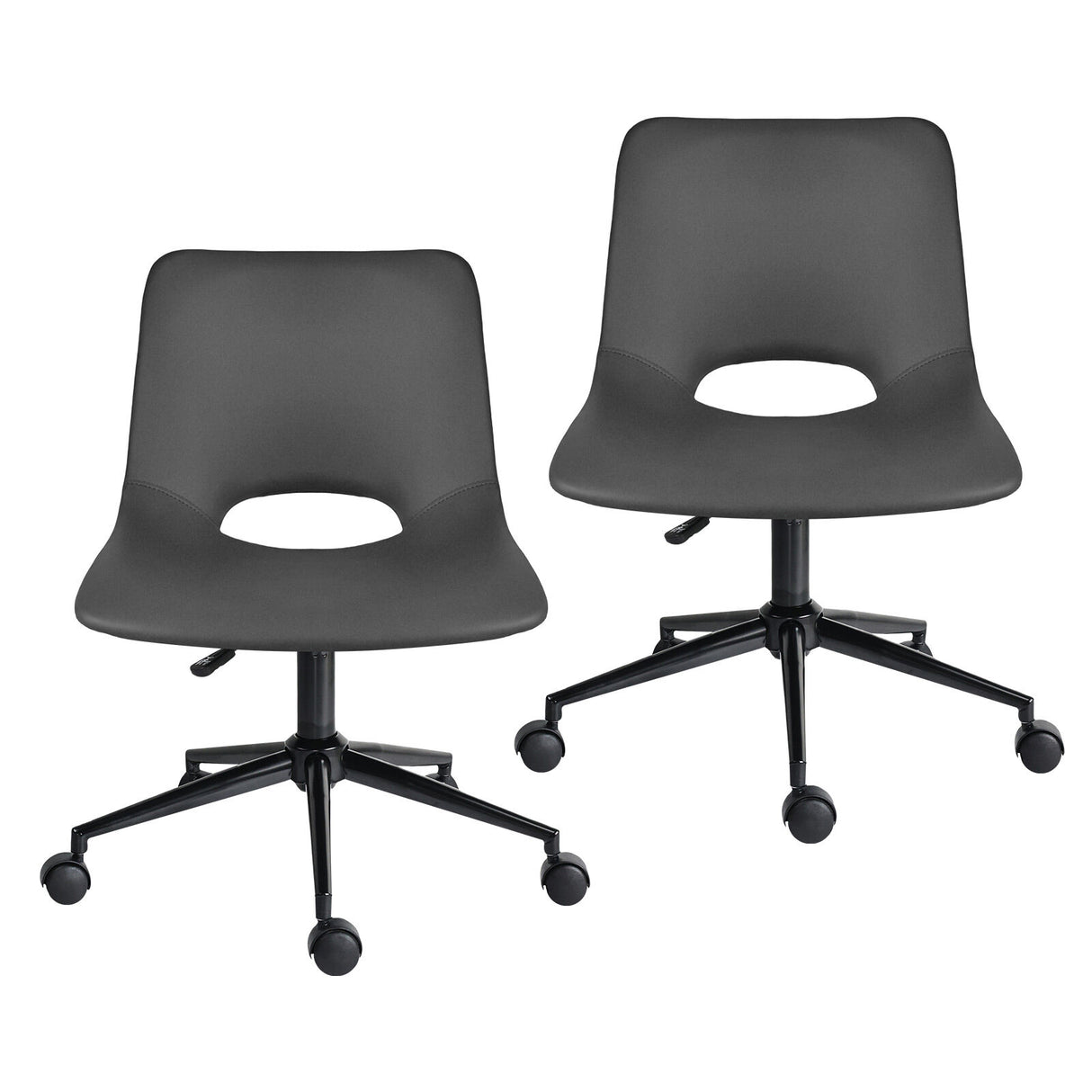 2 Set Office Desk Chair - PU Leather Home Swivel Chair Cut-Out Seat HALO GREY