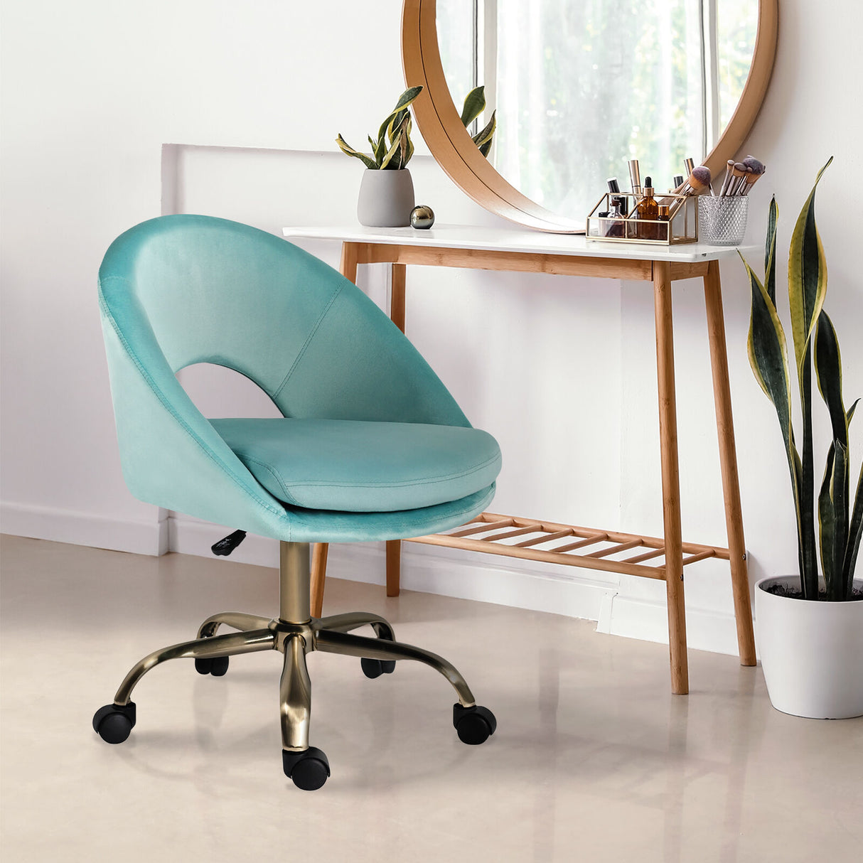 Office Desk Chair - Velvet Home Office Swivel Computer Seat COVE BLUE