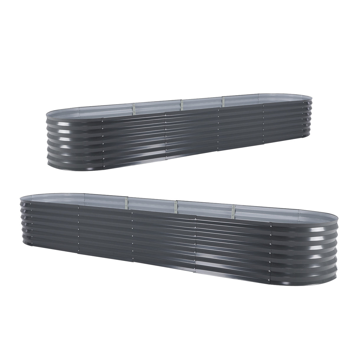 2X Raised Garden Bed Galvanised Steel Planter Oval 320 x 80 x 45cm GREY