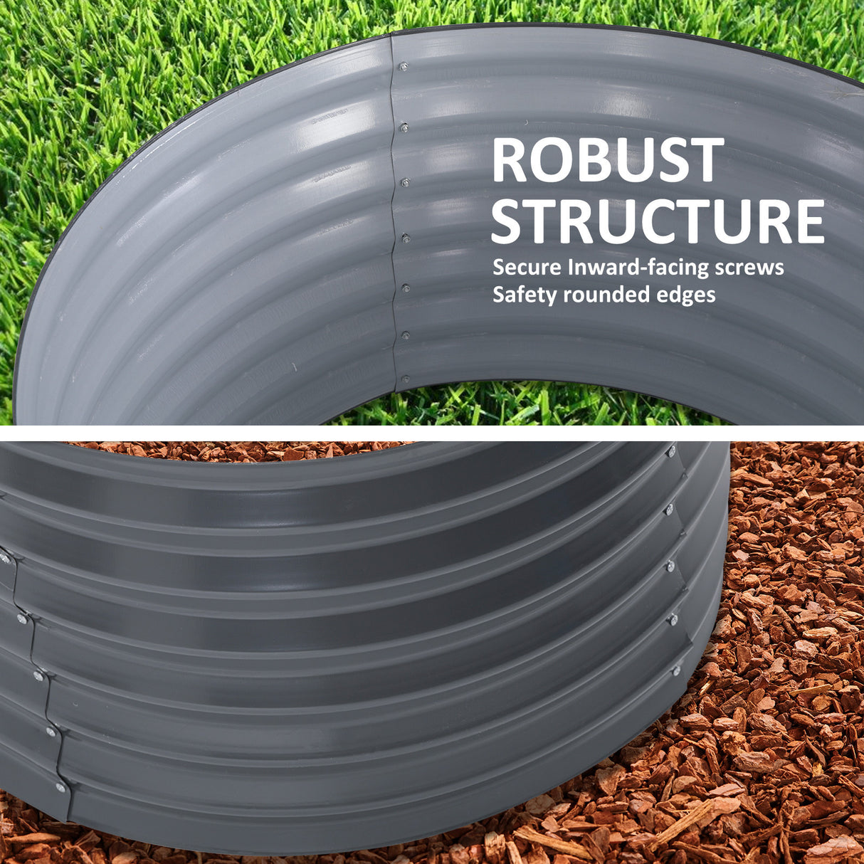 2X Raised Garden Bed Galvanised Steel Planter Oval 320 x 80 x 45cm GREY